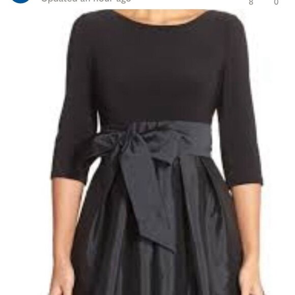 Anthropologie Maeve Black 3/4 Sleeve Fit & Flare Dress‎ With Satin Waist Tie - Picture 6 of 8